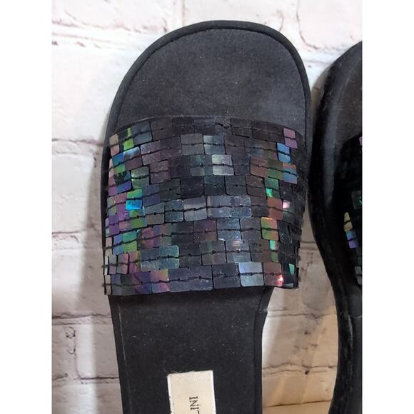 Enzo Angiolini Mathisrm Black Satin Sequin Slide Sandals Womans Size 9 Spain 39 - Picture 3 of 13